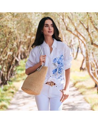 ラルフ・ローレン Lauren Ralph Lauren Plus-Size Oversize Floral Eyelet-Logo Linen Sh Women's Lauren Ralph Lauren Plus-Size Oversize Floral Eyelet