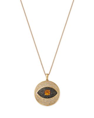 Bloomingdale's Fine Collection - Men's Citrine & Diamond Evil Eye Disc Pendant Necklace in 14K Yellow Gold, 18-20"