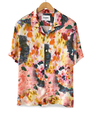 Shop Corridor Tie Dye Regular Fit Short Sleeve Camp Shirt In Pink