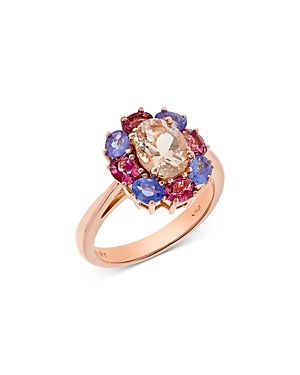 Multi Gemstone Halo Ring in 14K Rose Gold