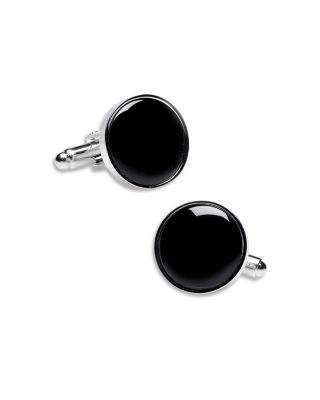 Silver-Tone Round Onyx Stud & Cufflink Set
