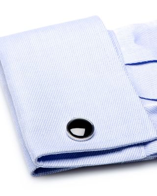 Silver-Tone Onyx Inlay Round Cufflinks