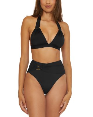 Trina Turk - Monaco Ring Halter Bikini Top & Belted Mesh High Waist Bikini Bottom