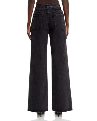 Belted Wide Leg Jeans In Washed Black