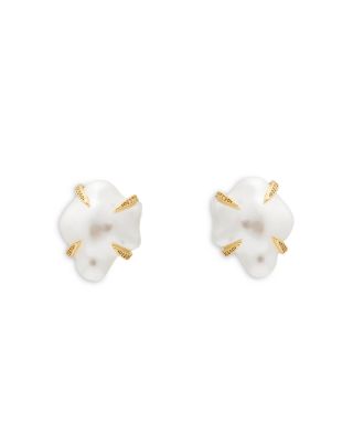 Kenneth Jay Lane - Pronged Imitation Pearl Stud Earrings, 1"L
