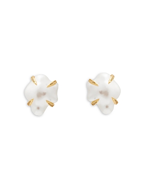 Shop Kenneth Jay Lane Pronged Imitation Pearl Stud Earrings, 1l In White/gold