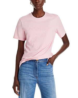 Shop Versace Cotton Logo Crewneck Tee In Pale Pink