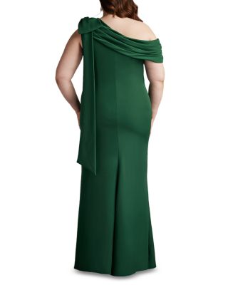 Plus Cassia Bow-Shoulder Crepe Gown