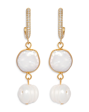 Shop Ettika Cultured Freshwater Pearl & Cubic Zirconia Double Drop Earrings In White/gold