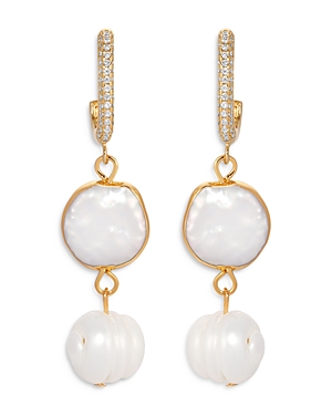 Ettika Cultured Freshwater Pearl Drop Huggie Hoop Earrings In White/gold