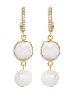 Cultured Freshwater Pearl & Cubic Zirconia Double Drop Earrings