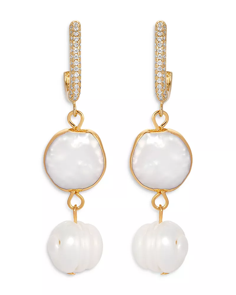 Ettika Cultured Freshwater Pearl & Cubic Zirconia Double Drop Earrings