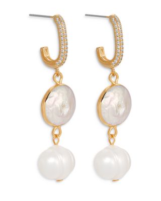 Cultured Freshwater Pearl & Cubic Zirconia Double Drop Earrings