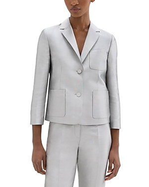 Theory Boxy Patch Pocket Blazer In Metallic Silk Twill In Ice Grey