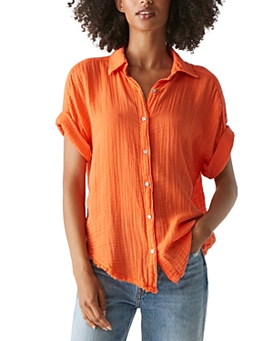 Shop Michael Stars Bailey Gauze Button Down Shirt In Heatwave