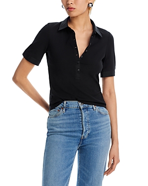 Rag & Bone Mixed Media Rib Polo In Black