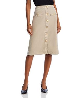 Shop L Agence L'agence Landry Button Front Midi Skirt In Biscuit