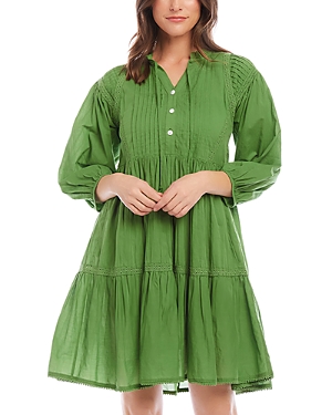Shop Karen Kane Cotton Tiered Lace Trim Dress In Green