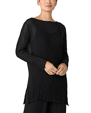 Shop Eileen Fisher Crinkled Silk Top In Black