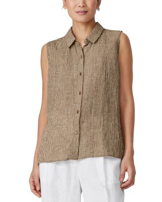Eileen Fisher - Button Front Gingham Linen Shirt