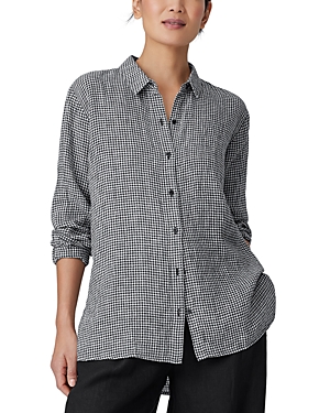 Shop Eileen Fisher Button Front Gingham Linen Shirt In Black/white