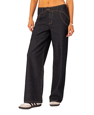 Edikted Western Straight Leg Jeans In Dark Blue