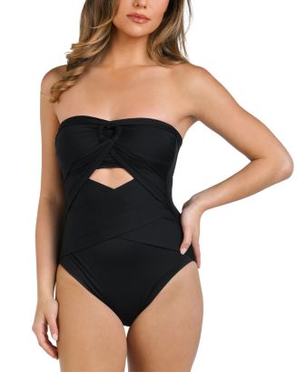 LA BLANCA 8 halter swimsuit black 1PC gold buckle main image 1