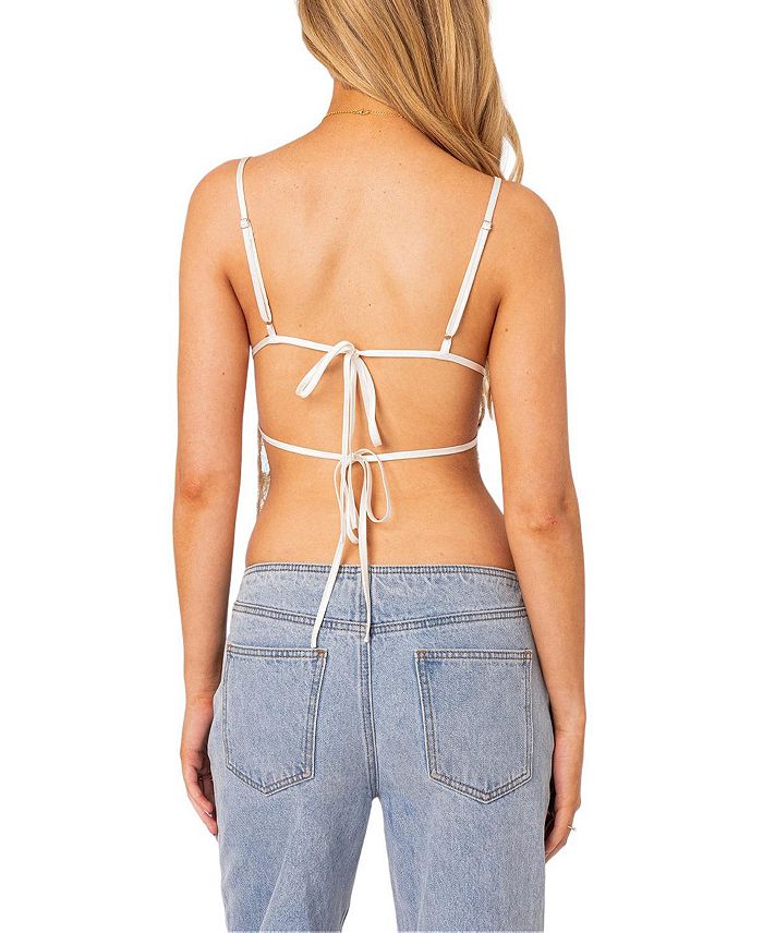 Edikted Cara Sheer Lace Tie Back Camisole In Cream