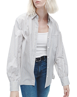 Shop Rag & Bone Maxine Cotton Button Down Shirt In Silver Stripe