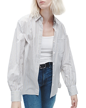 Rag & Bone Maxine Stripe Cotton Button-up Shirt In Silver Stripe
