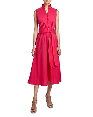 Shop Santorelli Belted Silk Dress In Raspberry