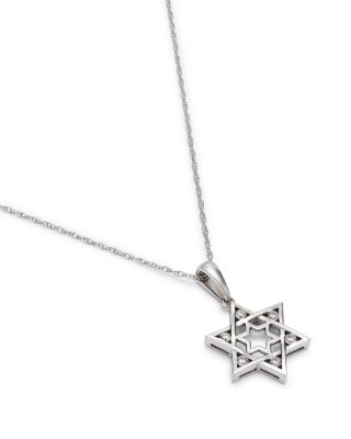 Diamond Star of David Pendant Necklace in 14K White Gold, 18&amp;quot; 