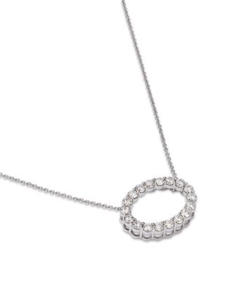 Diamond Open Oval Pendant Necklace in 14K White Gold, 18" 