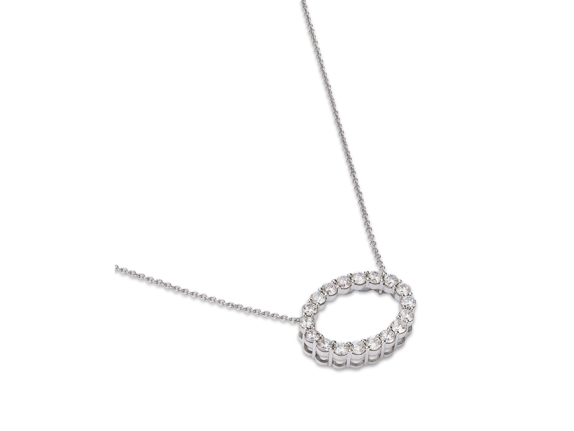 Diamond Open Oval Pendant Necklace in 14K Gold, 18" — Image 3