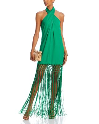 AQUA - Fringe Hem Halter Dress - Exclusive