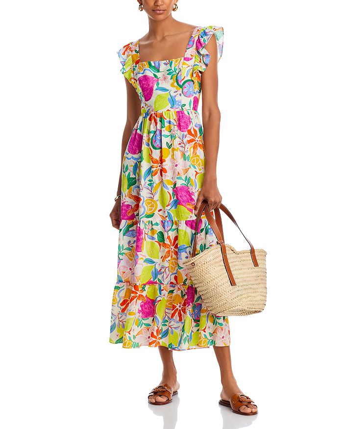 Mayoral Dress with Floral Sash and Bloomers - Cream/Aqua