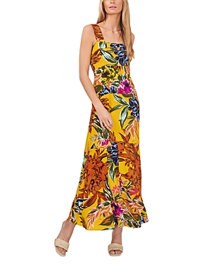 Shop Vince Camuto Printed Challis Maxi Dress In Rust