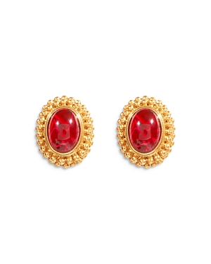 Shop Ben-amun Red Stone Clip On Stud Earrings In Red/gold