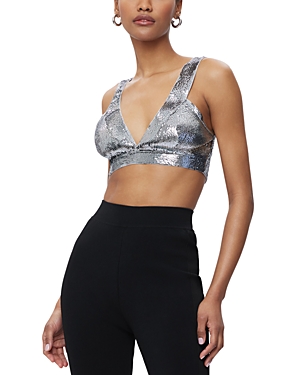 Shop Herve Leger The Teri Sequined Bra Top In Shale