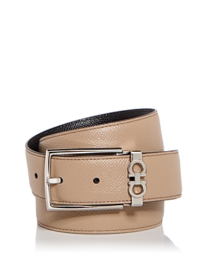 Ferragamo Gancini Keeper Reversible Leather Belt In Beige/nero
