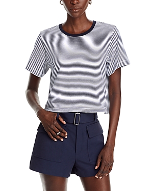 Shop A.l.c Julia Cropped Striped Tee In Off White/navy Blue