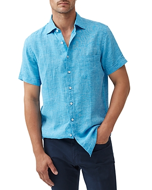 Rodd & Gunn Ellerslie Short Sleeve Linen Button-up Shirt In Cobalt