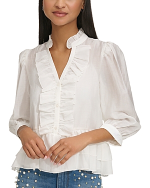 Shop Karl Lagerfeld Ruffle Front Blouse In Soft White