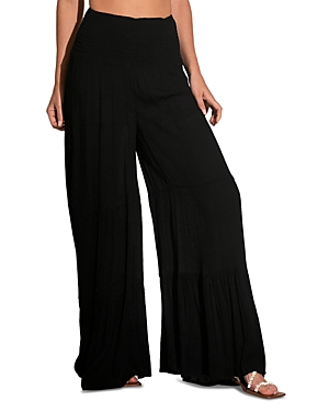 Shop Elan Tiered Wide Leg Cover Up Pants In Black