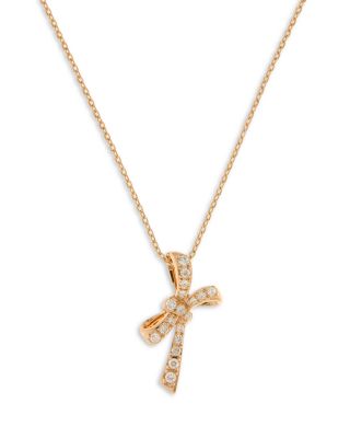 Bloomingdale's Fine Collection - Diamond Bow Pendant Necklace in 14K Rose Gold, 0.11 ct. t.w.