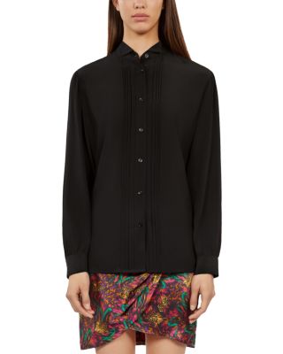 The Kooples Silk Tuxedo Collar Long Sleeve Top