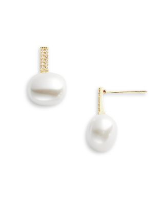 Aqua Imitation Pearl Pave Earrings - Exclusive
