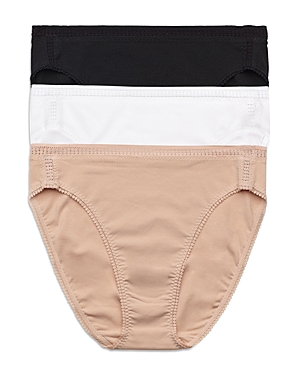 On Gossamer Cabana Cotton Assorted 3-pack High Cut Briefs In Black/white/chip