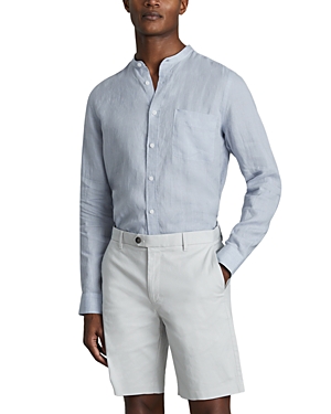 Reiss Ocean Long Sleeved Grandad Collar Regular Fit Button Down Shirt In Blue