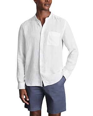 Reiss Ocean Long Sleeved Grandad Collar Regular Fit Button Down Shirt In White